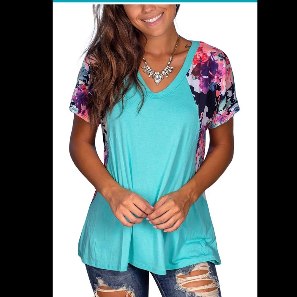 Teal floral top